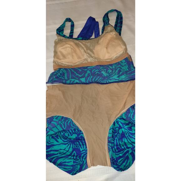 Vintage Esther Williams Swimsuit Sz 16 One Piece Romper Shorts Teal & Blue USA - Picture 16 of 16